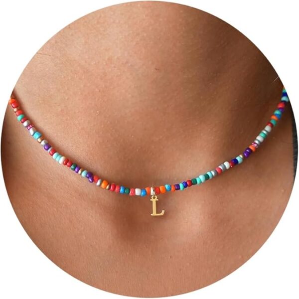 Limited time deal-50% Yoosteel Colorful Beaded Initial Necklaces for Girls - Cute Choker