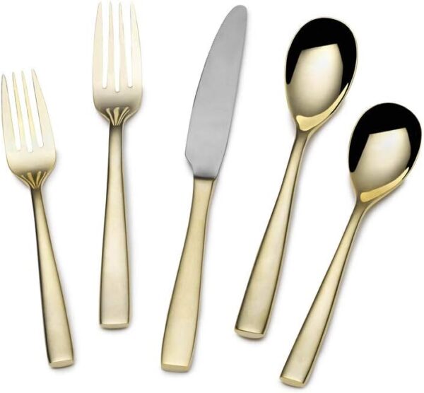 Limited time deal-59% Mikasa Delano Gold Plated 20-Piece Stainless Steel Flatware Set,