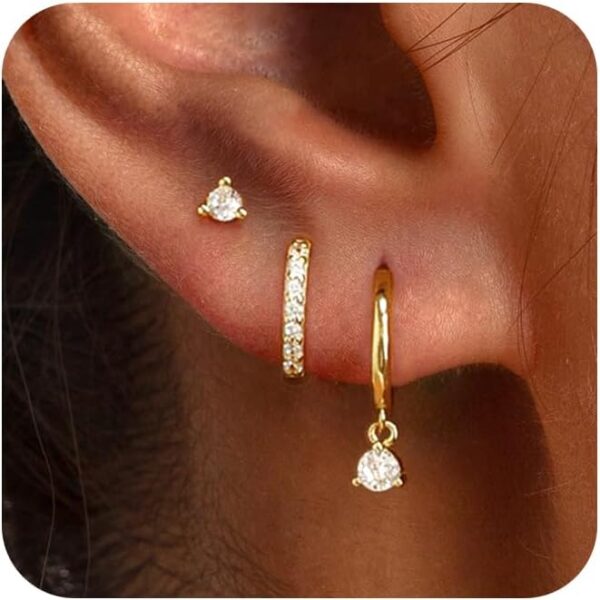 Limited time deal-41% 3 Pairs Gold Hoop Earrings Set: Dainty Stud Earrings Trendy Small