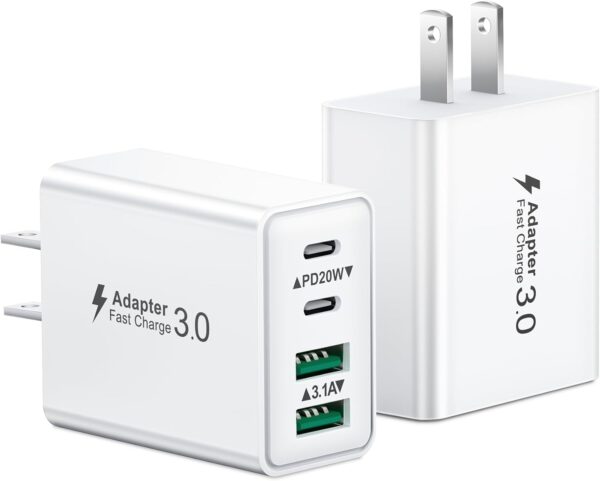 Limited time deal-50%USB C Charger Block, 2Pack 40W 4-Port Type C Fast Charging Block