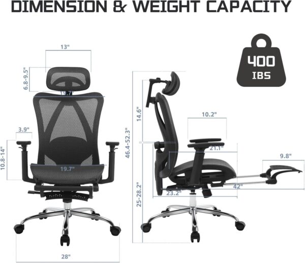 Limited time deal-55%Ergonomic Office Chair, Comfort Mesh with Adjustable Lumbar Support, - Image 4