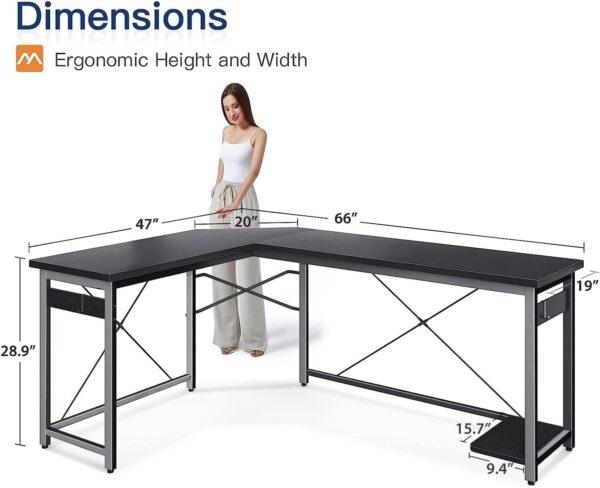 Limited time deal-45%Coleshome 66" L Shaped Gaming Desk, Corner Computer Desk, Sturdy - Image 2