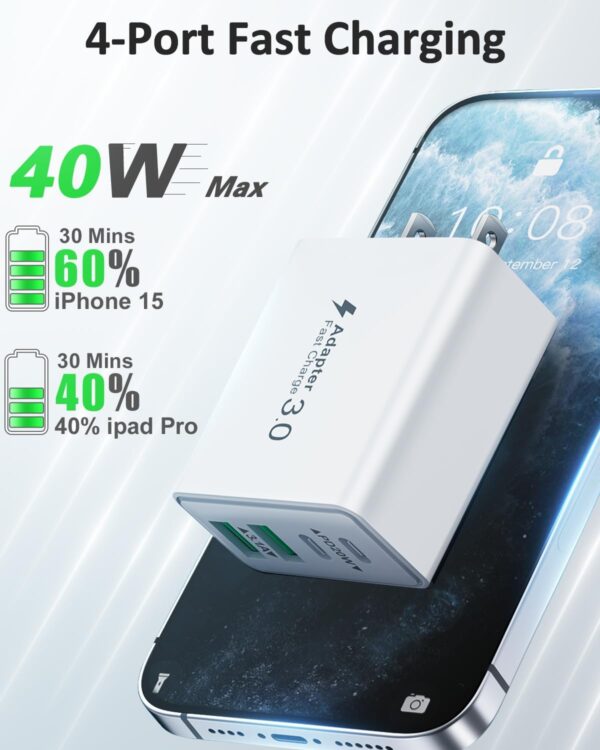 Limited time deal-50%USB C Charger Block, 2Pack 40W 4-Port Type C Fast Charging Block - Image 4