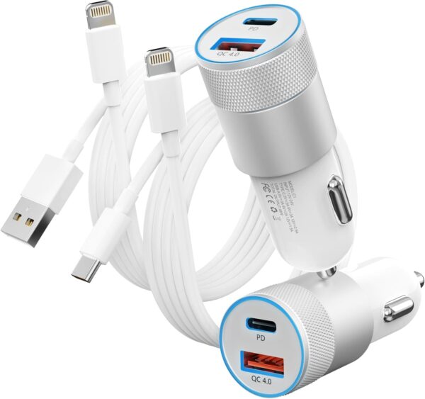 Limited time deal-53% Fast Car Charger and Carplay Cable, 48W Dual Port USB A and USB