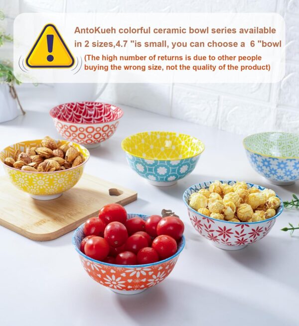 Limited time deal-50% Colorful Ceramic Bowls 10oz, 4.7in small cereal bowl Set of 6 for ice - Image 4