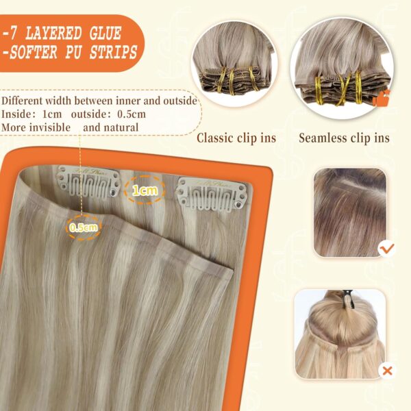 Limited time deal-49% Full Shine Hair Extensions Real Human Hair Clip ins Blonde Highlight - Image 3