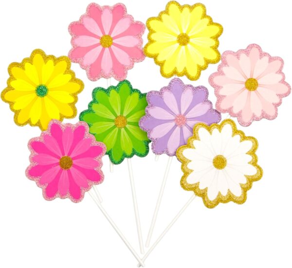 Limited time deal-50%48pcs Flower Cupcake Toppers Daisy Flowers Glitter Summer Cake