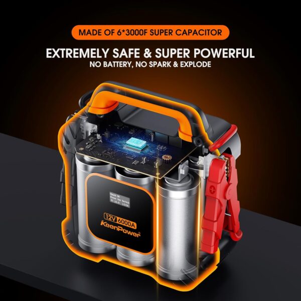 Limited time deal-50% 6000A Super Capacitor Jump Starter [Upgraded Clamps & Screen - Image 2