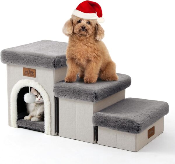 Limited time deal-50% Dog Stairs for Small Dogs with Storage and Condo, 14" H Foldable.