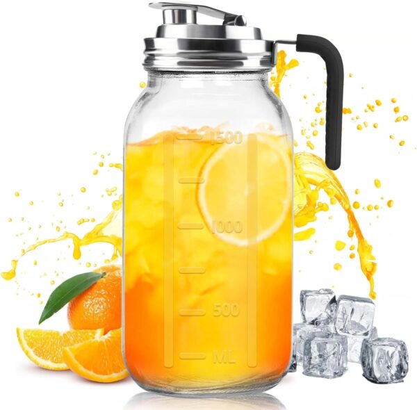 Limited time deal-50% Glass Pitcher With Lid,304 Stainless Steel Lid,2 Seal Ring,64 oz