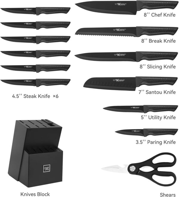 Limited time deal-60%Knife Set,15 Pcs Kitchen Knife Set with Block Self Sharpening,Dishwasher - Image 4