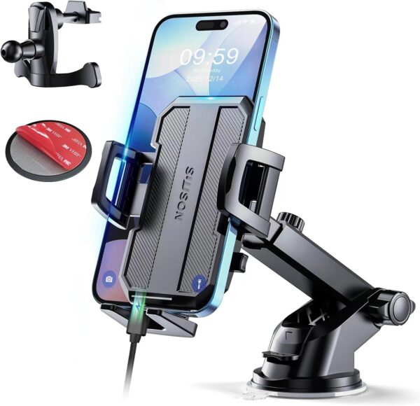 Limited time deal-75%Upgraded 3-in-1 Car Phone Holder Mount [Powerful Suction] Phone