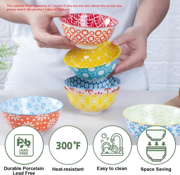 Limited time deal-50% Colorful Ceramic Bowls 10oz, 4.7in small cereal bowl Set of 6 for ice - Image 3