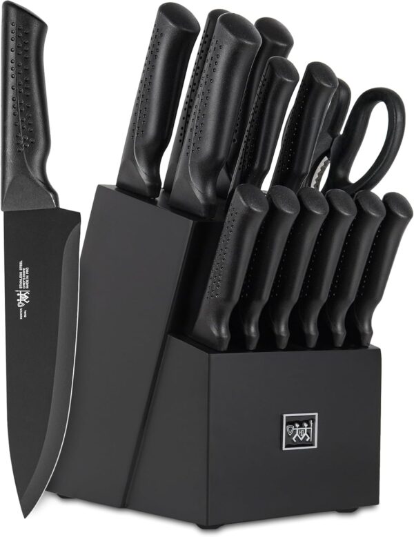 Limited time deal-60%Knife Set,15 Pcs Kitchen Knife Set with Block Self Sharpening,Dishwasher