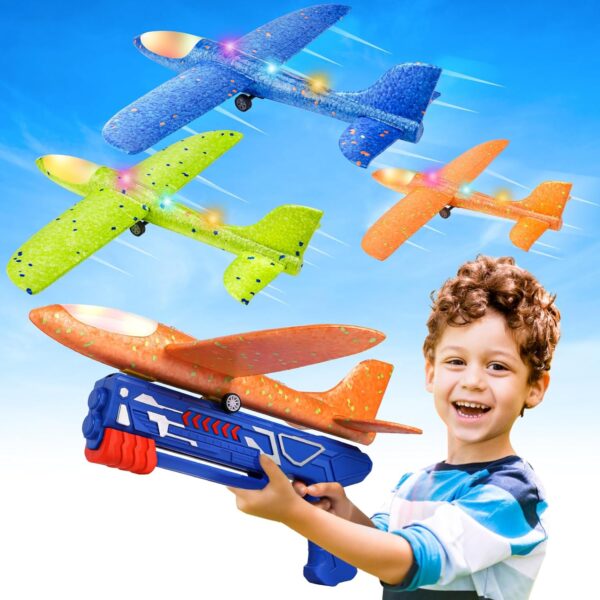 Limited time deal-46%Fuwidvia 3 Pack Airplane Launcher Toys, 13.2'' LED Foam Glider Catapult