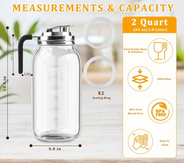 Limited time deal-50% Glass Pitcher With Lid,304 Stainless Steel Lid,2 Seal Ring,64 oz - Image 2