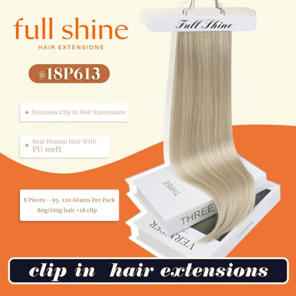 Limited time deal-49% Full Shine Hair Extensions Real Human Hair Clip ins Blonde Highlight - Image 2