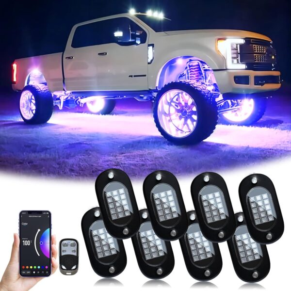 Limited time deal-20% YiLaie Rock Lights for Trucks, 8 Pods RGB LED Rock Lights with APP/