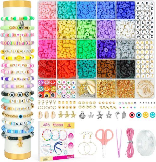 Limited time deal-54%Dowsabel Clay Beads Bracelet Making Kit for Beginner, 5000 Pcs .