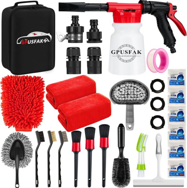 Limited time deal-50% 26Pcs Car Wash Cleaning Kit with Foam Gun Sprayer Detailing Brush