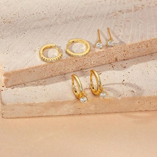 Limited time deal-41% 3 Pairs Gold Hoop Earrings Set: Dainty Stud Earrings Trendy Small - Image 4