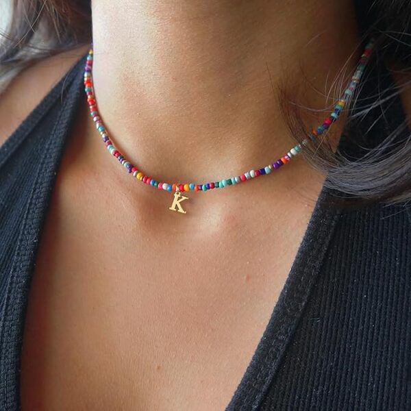 Limited time deal-50% Yoosteel Colorful Beaded Initial Necklaces for Girls - Cute Choker - Image 2