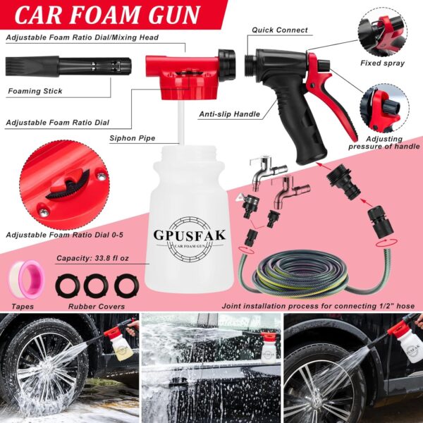 Limited time deal-50% 26Pcs Car Wash Cleaning Kit with Foam Gun Sprayer Detailing Brush - Image 2