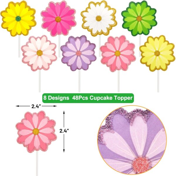 Limited time deal-50%48pcs Flower Cupcake Toppers Daisy Flowers Glitter Summer Cake - Image 3