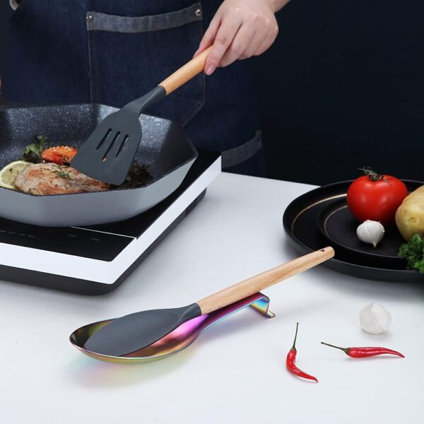 Limited time deal-65% Matte Rainbow Spoon Rest, Stainless Steel Spoon Holder for Stove - Image 4