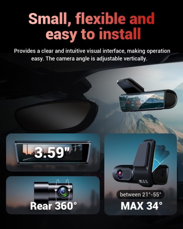 Limited time deal-54% K600 4k Dash Cam Front and Rear, 3.59" IPS Screen, Built-in GPS 5G - Image 4