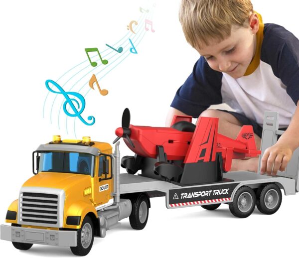 Limited time deal-50% Large 22" Semi Police Truck Toy with Propeller Aircraft Car Toys for Kids Toddlers