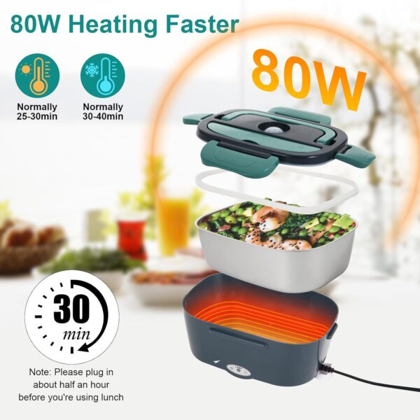 Limited time deal-31% Electric Lunch Box Food Heater, 80W Portable Warmer for Car Truck Work with - Image 2