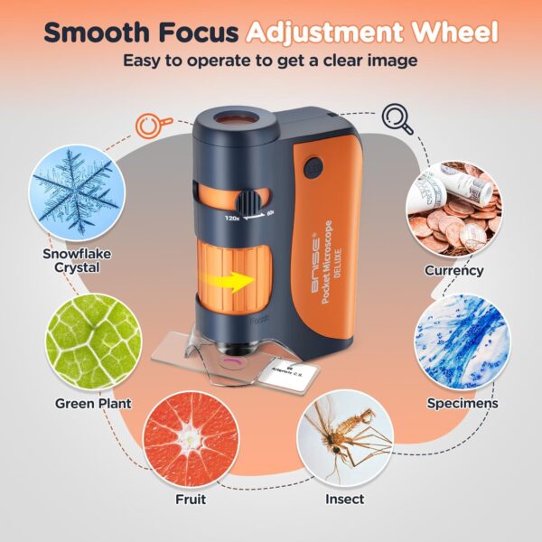 Limited time deal-50% BNISE Pocket Microscope, Portable Mini Microscope Kids 60X-120X, Handheld - Image 2