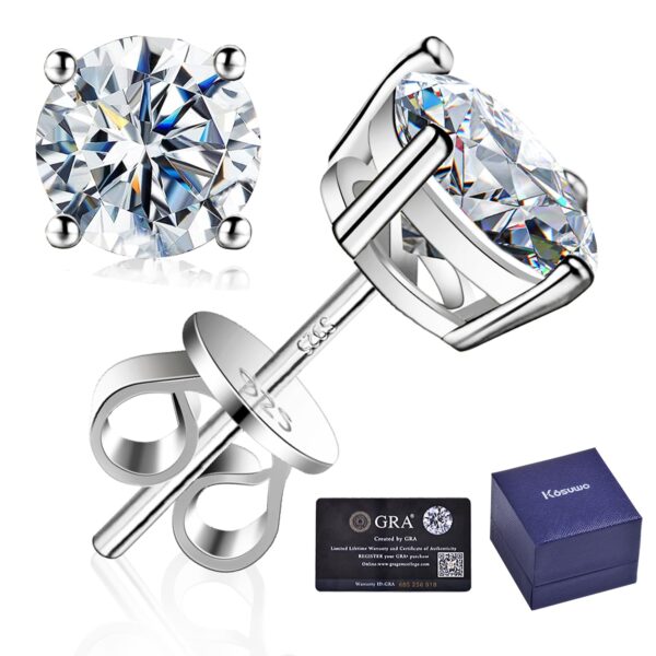 Limited time deal-54% Moissanite Stud Earrings- 2.0CT D Color,GRA 925 Sterling Silver Ear