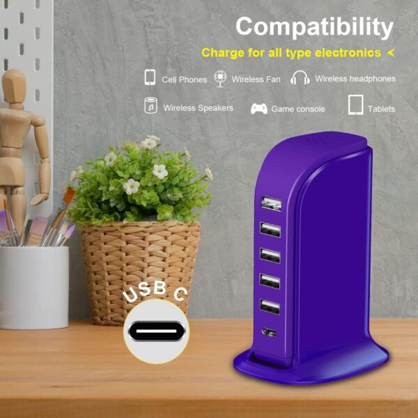 Big Spring Deal-46% iPhone Charger Fast Charging Upoy, Multi Device USB Charging Station, 6 Ports - Image 3