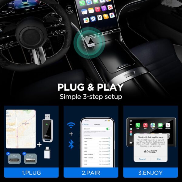 Limited time deal-50% Wireless CarPlay Adapter 2024 Upgrade, Plug and Play, No Latency, - Image 3