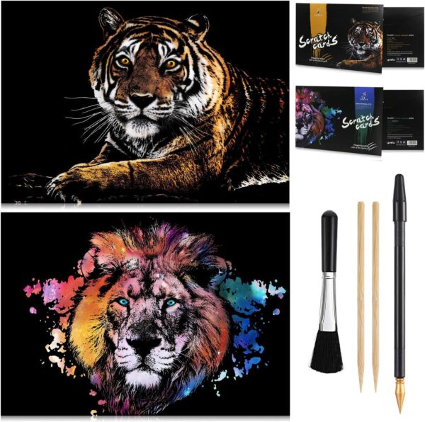 Limited time deal-50% MIASTAR 2 Pack Scratch Art Animal Rainbow Painting Paper, Creativ