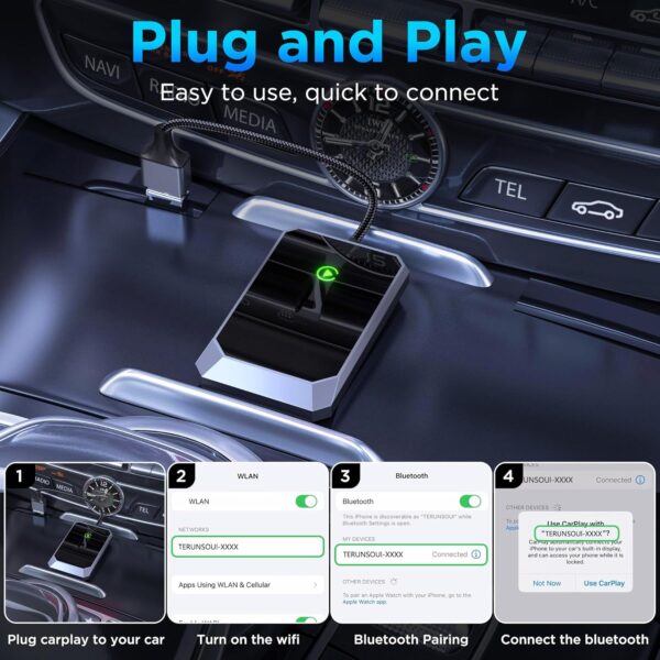 Limited time deal-60% Wireless Carplay Adapter, Converts Wired to Wireless carplay Adapter for iPhon - Image 2