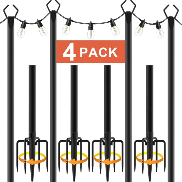Limited time deal-53% off 10Ft String Light Poles 4 Pack,Light Poles for Outside Lights,Outdoor with Fe