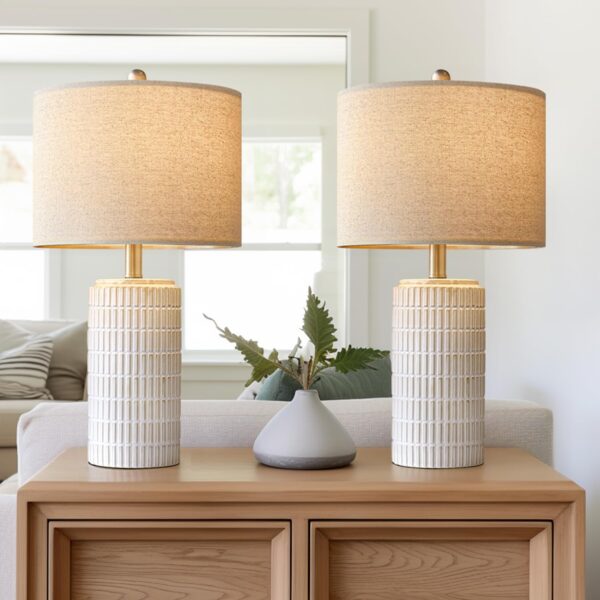 Limited time deal-47% off PoKat 23" Modern Ceramic Table Lamp Set of 2 for Living Room White Desk