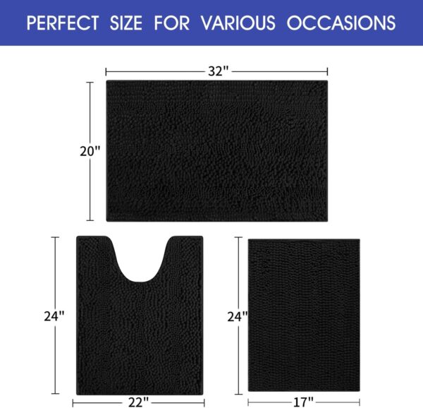 Limited time deal-42% off ACCUMTEK Striped Black Bathroom Rug Set 3 Pieces Ultra Soft, Non Slip Ch - Image 2