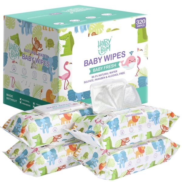 Limited time deal-16% off HAPPY BUM Sensitive Water Baby Diaper Wipes, Baby Wipes, Unscented, 4