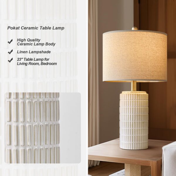 Limited time deal-47% off PoKat 23" Modern Ceramic Table Lamp Set of 2 for Living Room White Desk - Image 4