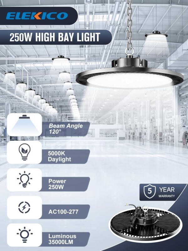 Limited time deal-40% off Super Bright 250w UFO LED High Bay Light 35000lm with Plug 5ft Cable (Eq - Image 2