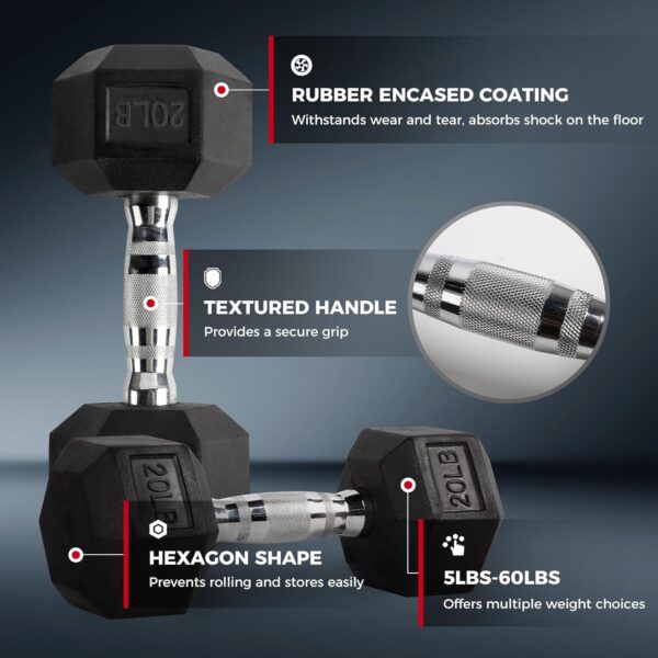 Limited time deal-43% off RitFit 5-300LBS Rubber Encased Hex Dumbbell Sets with Optional Rack for - Image 3