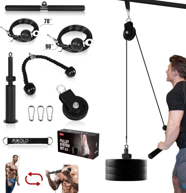 Limited time deal-39% off Mikolo Fitness LAT and Lift Pulley System, Dual Cable Machine(70'' and 90'')