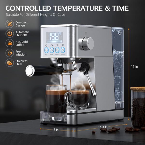 Limited time deal-50% off Espresso Machine, 20Bar Compact Stainless Espresso Maker, With Milk Froth - Image 2