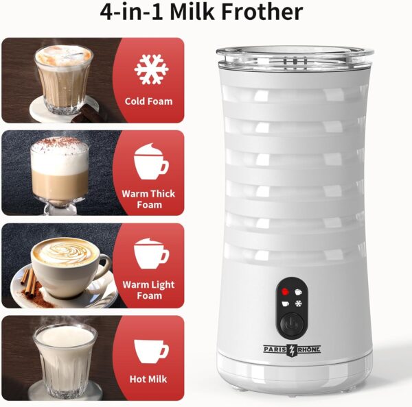 Limited time deal-40% off Paris Rhône Milk Frother, 4-in-1 Milk Steamer and Frother, Hot & Cold Foam - Image 3