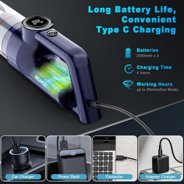 Limited time deal-80% off Handheld Vacuum Cordless - Car Vacuum Cleaner with Brushless Motor, 150 - Image 3