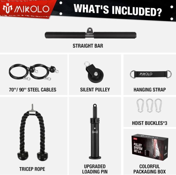 Limited time deal-39% off Mikolo Fitness LAT and Lift Pulley System, Dual Cable Machine(70'' and 90'') - Image 2